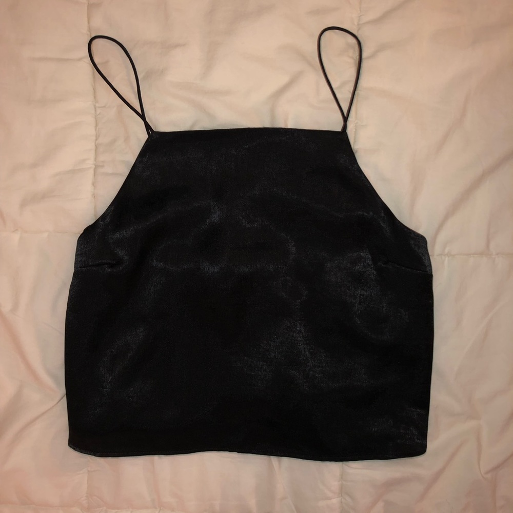 Black Satin Crop Top